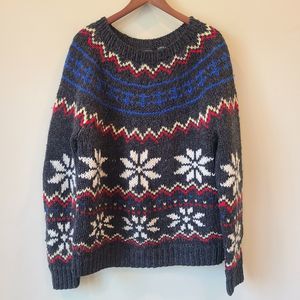 Vintage Potomac Collection Mens Hand Knit Fair Isle Sweater Medium Gray Wool